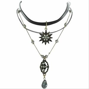 Layered Gothic Victorian Star Rhinestone Choker Vegan Leather
